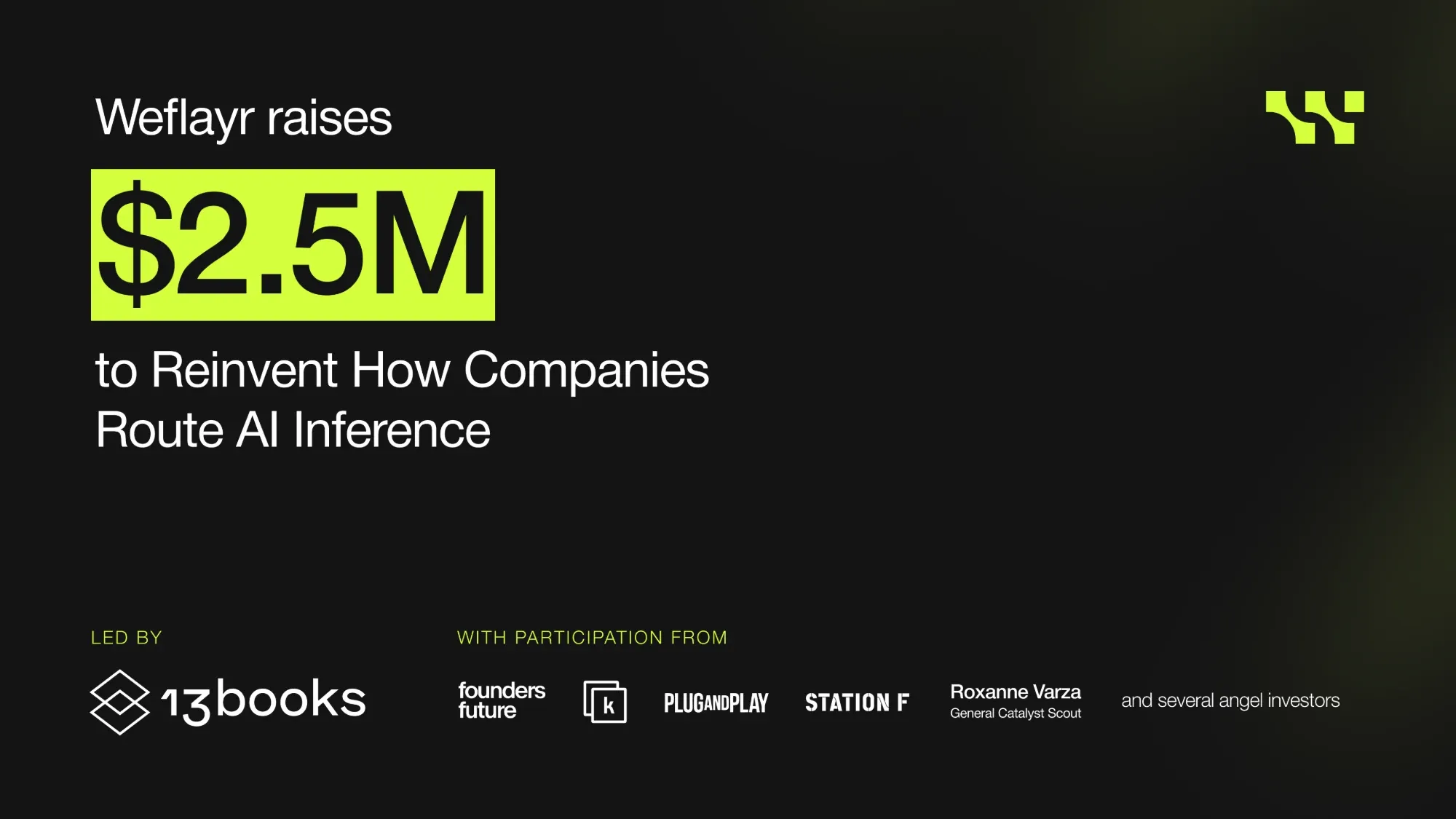 Weflayr raises $2.5M to reinvent how companies route AI inference. Led by 13books, with participation from Founders Future, Kima Ventures, Plug and Play, Station F, Roxanne Varza and several angel investors.